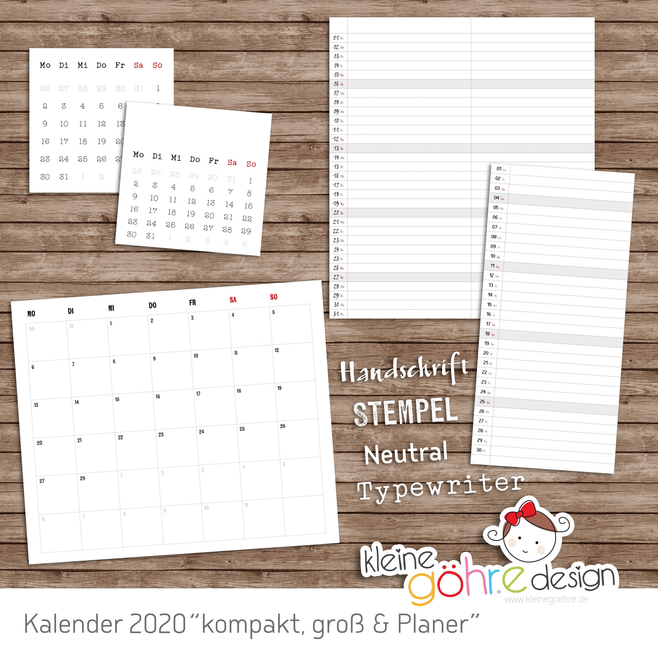Kalender Kompakt Gross Und Planer Kleine Gohr E Design