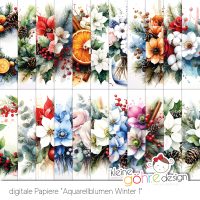 digitales Papier "Aquarellblumen Winter